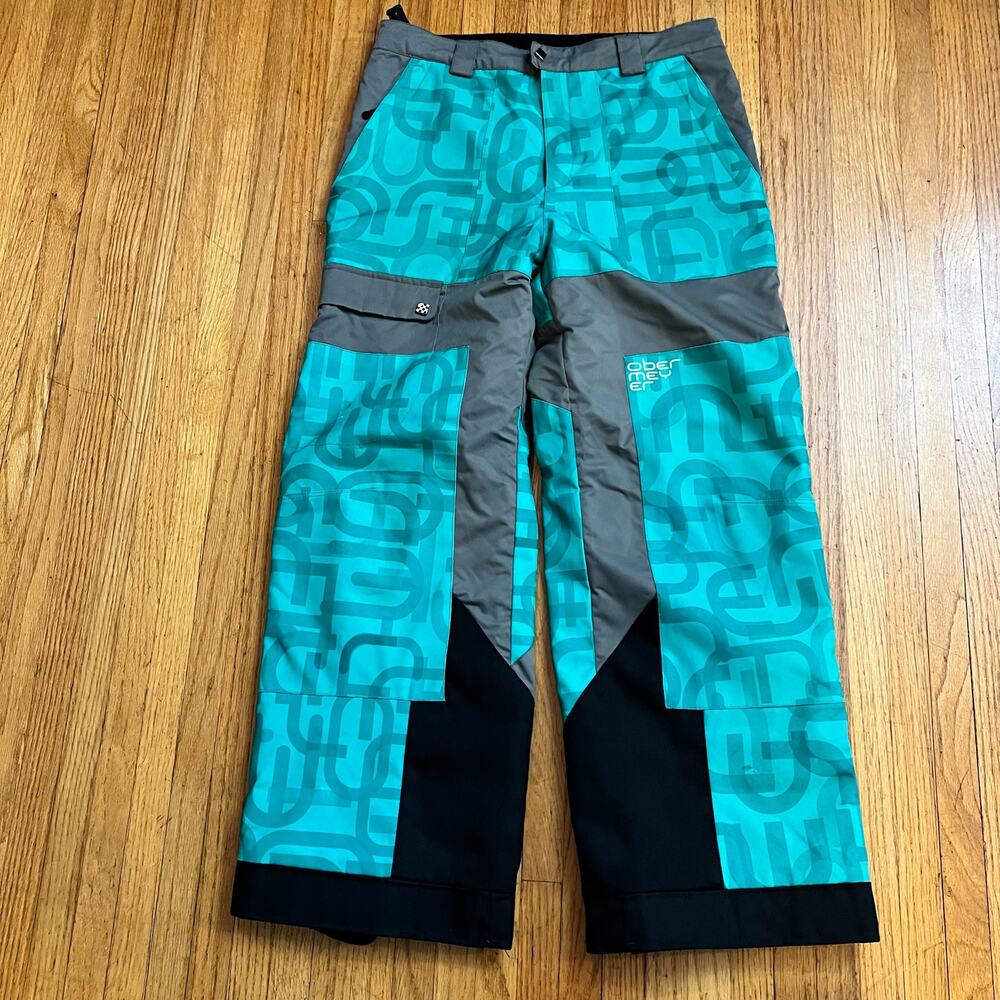 Obermeyer Snow Pants Juniors 16 EWS Ski Pants Insulated Patterened Green